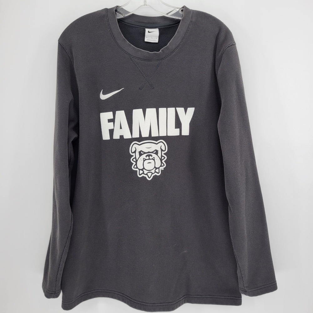 Nike Mens XL Thermal Long Sleeve Shirt Grey Waffle Knit Bulldog Family Graphic